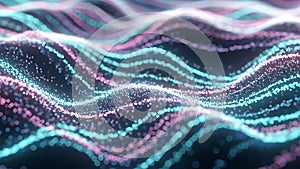 Abstract glowing wave particles background pink.