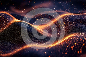 Abstract glowing waveforms with sparkling particles and vibrant colors