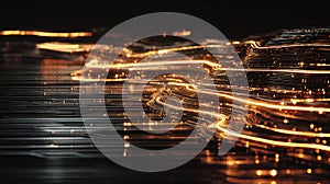 Abstract glowing waves visualizing data flow network