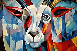 Abstract goat painting in the style of pablo picasso. Animals art. Illustration, Generative AI photo
