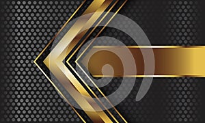 Abstract gold arrow with banner direction on dark grey circle mesh design modern luxury futuristic background vector