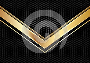 Abstract gold arrow direction on dark grey circle mesh design modern luxury futuristic background vector