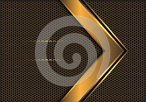 Abstract gold arrow direction on hexagon metallic mesh design modern futuristic background vector