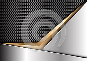 Abstract gold arrow on silver dark gray circle mesh design modern luxury futuristic background vector.