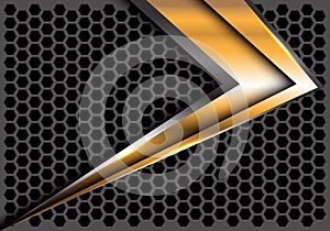 Abstract gold arrow speed on dark gray hexagon mesh design modern futuristic background vector