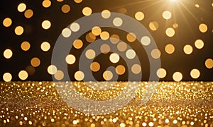 abstract gold background with blur bokeh light, glitter glow magical moment luxury atmosphere on ground stage