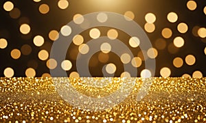 abstract gold background with blur bokeh light, glitter glow magical moment luxury atmosphere on ground stage