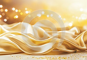 Abstract gold background with bokeh defocused lights and waves bokeh blur