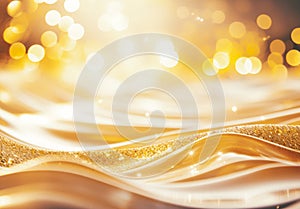 Abstract gold background with bokeh defocused lights and waves bokeh blur