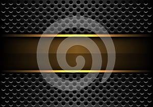 Abstract gold banner on dark grey circle mesh metallic design modern luxury futuristic background vector