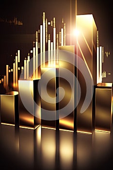 abstract gold bars on a dark background. 3d rendered illustration
