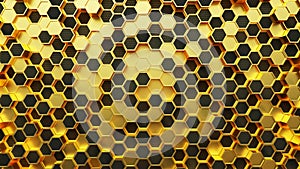 Abstract gold and black background with hexagons. 3d render illustration