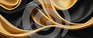 Abstract gold and black gradient silk fabric background.