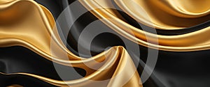 Abstract gold and black gradient silk fabric background.