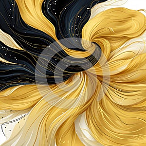 Abstract gold and black hair design with flowing fabrics