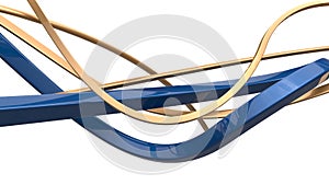 Abstract gold and blue 3D shapes and flows photo