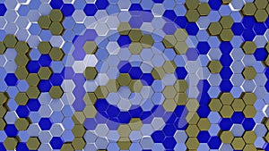 Abstract gold and blue hexagon geometric surface. 3d render