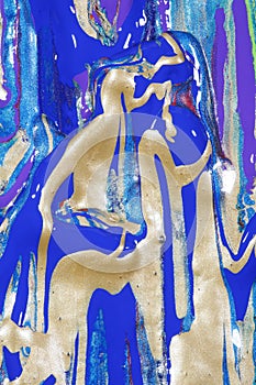 Abstract gold and blue paint