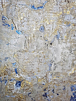 Abstract gold and blue painted wall texture, grunge art deco, unique modern home wall art decorative paint