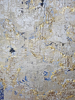 Abstract gold and blue painted wall texture, grunge art deco, unique modern home wall art decorative paint