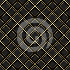Abstract gold border with black grid pattern vintage luxury seamless background. 3d vector illustration