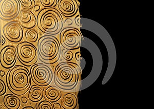 Abstract gold bronze color acrylic swirl wave painting. Canvas vintage grunge texture horizontal background