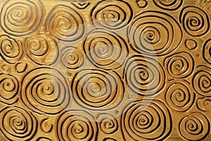 Abstract gold bronze color acrylic swirl wave painting. Canvas vintage grunge texture horizontal background