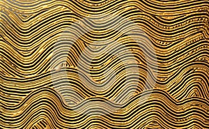 Abstract gold bronze color acrylic wave painting. Canvas vintage grunge texture horizontal background