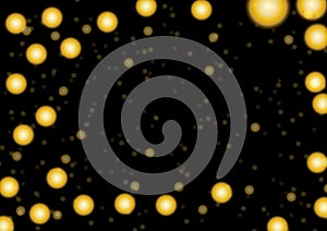 Abstract gold circle glitter blur on black background