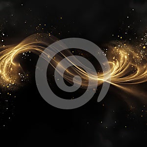 Abstract gold dust background over black. Beautiful golden art widescreen background