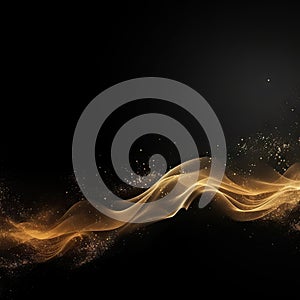 Abstract gold dust background over black. Beautiful golden art widescreen background