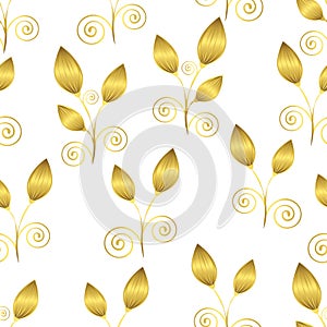 Abstract gold flowers seamless pattern, luxury ornament, minimalistic illustration, vector background. Golden closed buds, stalks