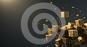 Abstract gold geometric explosion against dark