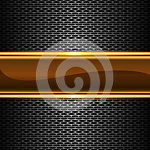 Abstract gold glossy banner on metal honeycomb mesh pattern design luxury background vector