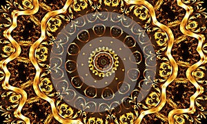 Abstract gold kaleidoscope background, Unique mandala design, 4K, Beautiful multicolor kaleidoscope and mandala in motion,