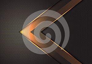 Abstract gold light arrow direction on dark grey hexagon mesh design modern luxury futuristic background vector