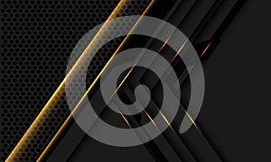 Abstract gold light on grey black cyber geometric circle mesh pattern shadow design modern futuristic technology background vector