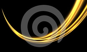 Abstract gold light speed curve motion on black design modern futuristic technology background vector