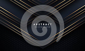 Abstract gold line arrow on black with hexagon mesh design modern luxury futuristic technology background vector illustration