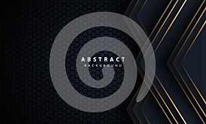 Abstract gold line arrow on black with hexagon mesh design modern luxury futuristic technology background vector illustration