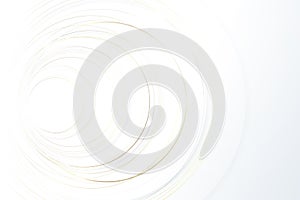 Abstract gold lines circle repeating luxury gold trim and white background. Technology digital hi tech concept