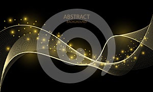 Abstract gold lines wave curve shiny effect on black design modern luxury futuristic background vector