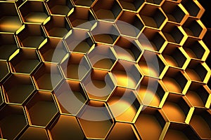 Abstract gold luxury polygonal mosaic background with hexagon pattern. AI