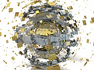 Abstract Gold Metal Explosion 3D Sphere
