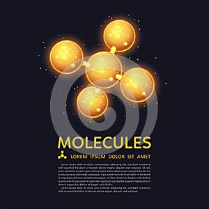 Abstract molecules design, gold glow particles