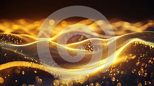 Abstract gold particle wave flowing over dark background