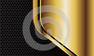 Abstract gold plate geometric blank space on black circle mesh design modern luxury futuristic background vector