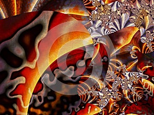 Abstract Gold and Red Dendritic Background Like Frostwork