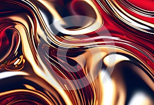 Abstract Gold and Red Metallic Liquid Swirl Background