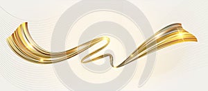 Abstract gold ribbon. Yellow metallic swirl line. Luxury flow background.
